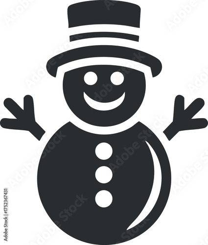 Black and white snowman icon with a hat and smile, representing winter and holiday cheer.