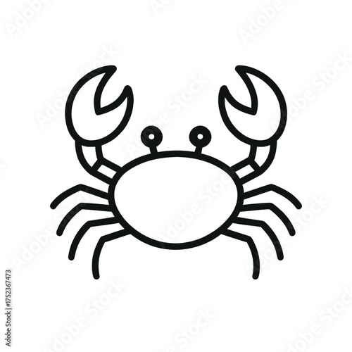 Simple line art icon of a crab with claws and legs on white background.