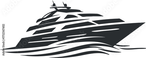 Stylized silhouette of a luxury yacht sailing on wavy waters, representing marine travel.