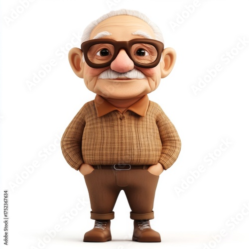 3D cartoon elderly elderly solid man , isolated on white background, vector illustration.