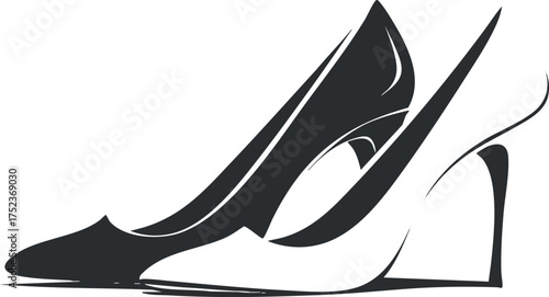 Black and white silhouette of elegant high heel shoes, showcasing fashion and style.