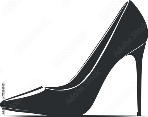 Silhouette of a high heel shoe representing elegance and fashion in women's footwear.