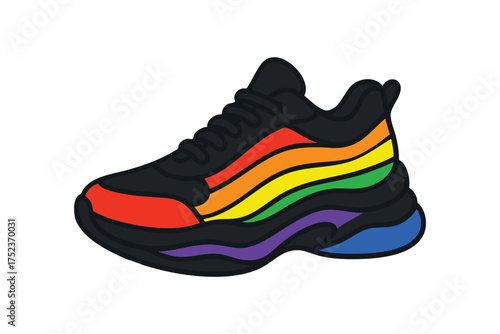 Black Sneakers Colorful Stripes Vector