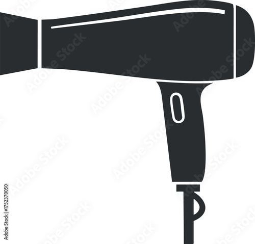 Black silhouette of a hairdryer illustration, depicting a common styling tool for hair care.