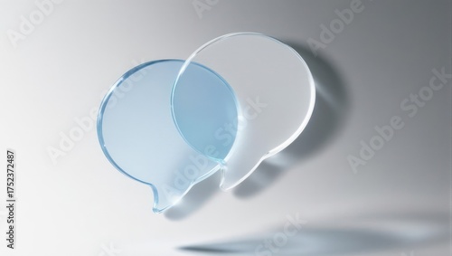 Two transparent speech bubbles in a 3D render, overlapping slightly, casting soft shadows