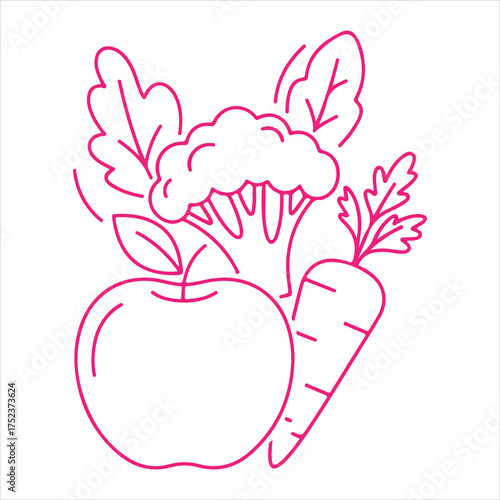Fresh healthy food outline apple carrot broccoli silhouette a white background