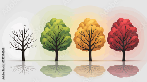 Vector art of four seasons trees showing the changes of the year