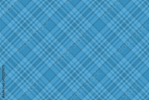 Herringbone pattern tartan fabric, track plaid background seamless. Close up check texture vector textile in cyan color.