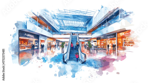 Mall of America. Mall of America hand drawn watercolor illustration