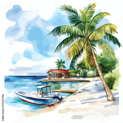 Montego Bay. Montego Bay hand drawn watercolor illustration