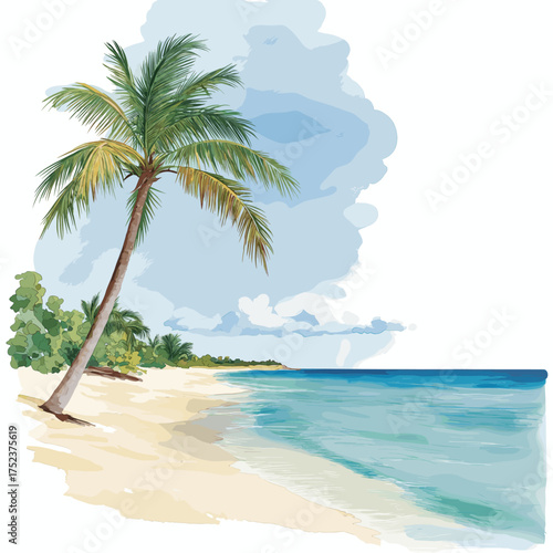 Seven Mile Beach. Seven Mile Beach hand drawn watercolor illustration