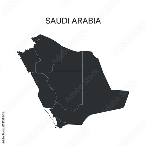 Detailed Vector Map of Saudi Arabia with Regions on Transparent Background