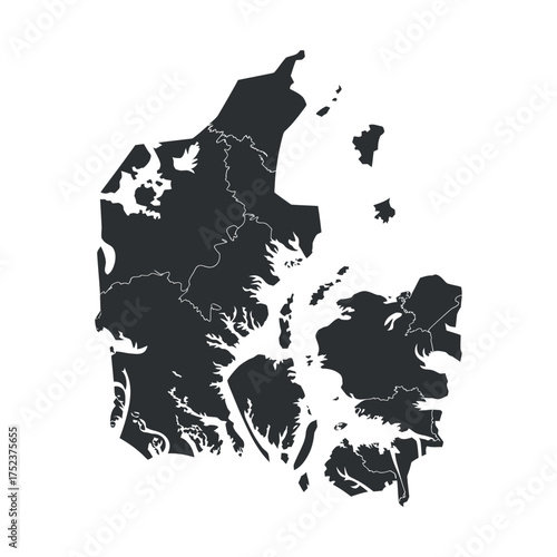Denmark Detailed Vector Map on Transparent Backdrop Outline Boundary Territories