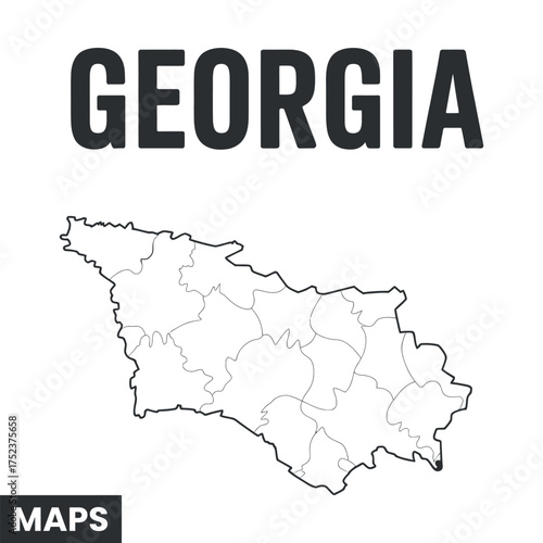 Georgia Vector Map with Regions on Transparent Backdrop Outline Border Boundaries