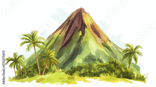 Soufri?re Volcano. Soufri?re Volcano hand drawn watercolor illustration