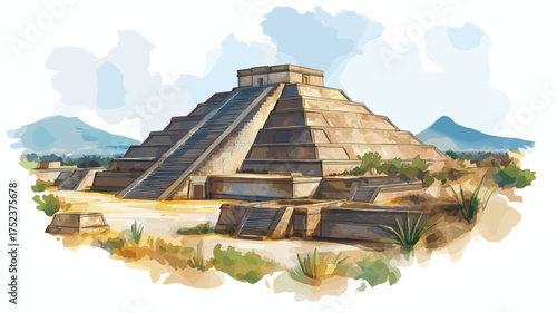 Teotihuacan. Teotihuacan hand drawn watercolor illustration