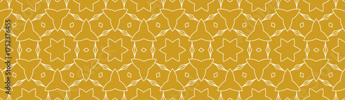 Minimalistic lineart seamless vector pattern. Abstract repetitive background with lines and geometrical ornaments. Simple and elegant design style. Gold background.