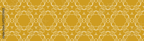 Minimalistic lineart seamless vector pattern. Abstract repetitive background with lines and geometrical ornaments. Simple and elegant design style. Gold background.