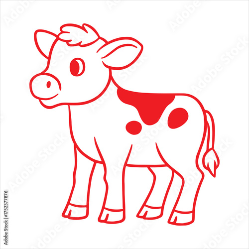 Cute cartoon calf animal farm barnyard creature silhouette a white background