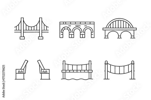 Minimalist line art illustrations of various bridge designs