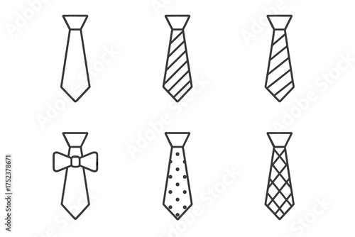 Collection of tie and bowtie icons in various patterns and styles
