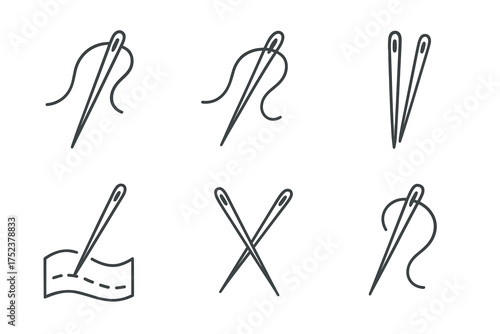 Sewing needles and threads icon set for crafting and tailoring