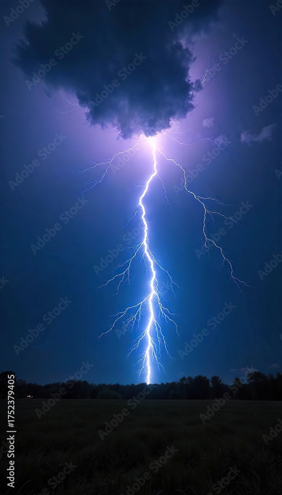 Fototapeta premium Breathtaking Lightning Strike Illuminates Dramatic Thunderstorm Landscape