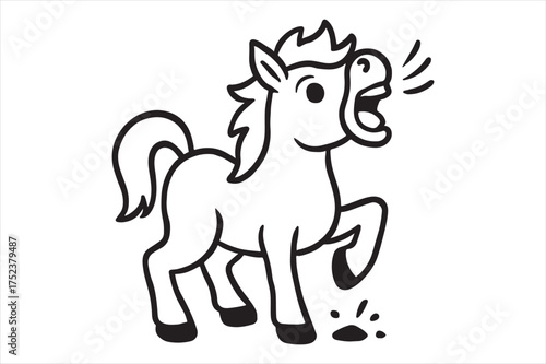 Charming horse drawing with open mouth silhouette a white background