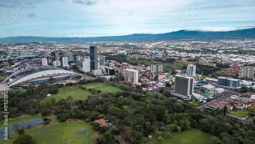 An aerial view of Sabana Park, overlooking the National Stadium in San Jose, Costa Rica.