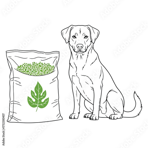 Vector art of dog and bag of pet food