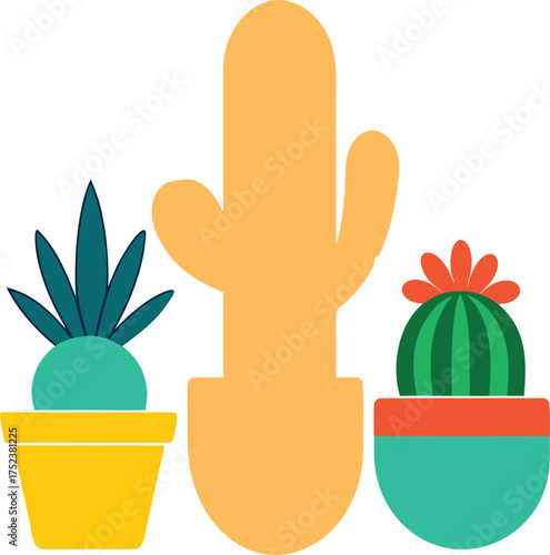 Colorful and Whimsical Cactus Collection Flat Illustration of Desert Plants in Pots for Home Decor and Nature Enthusiasts