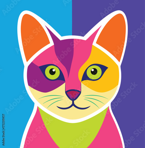 Abstract Pop Art Cat Portrait with Vivid Colors A Modern and Eye Catching Feline Artwork Illustration in Funky Style