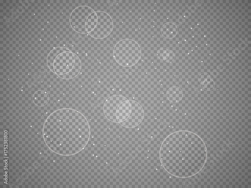 Transparent Glitter Bokeh Circles Overlay with Sparkle, Abstract White Bubble Lights and Glitter Effect, Magical Light Circle Glitter Background
