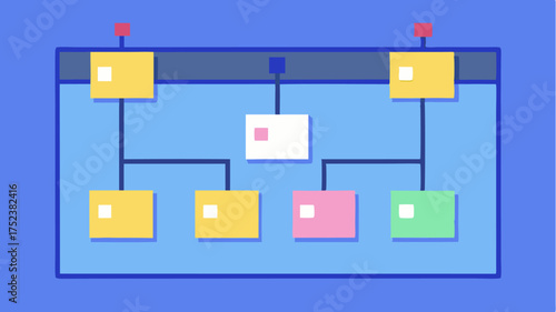 A virtual Kanban board filled with sticky notes in different stages illustrating the flow of tasks from To Do to Completed in a workflow.