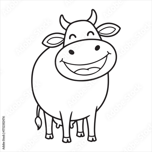 Smiling cartoon cow outline drawing for coloring silhouette a white background