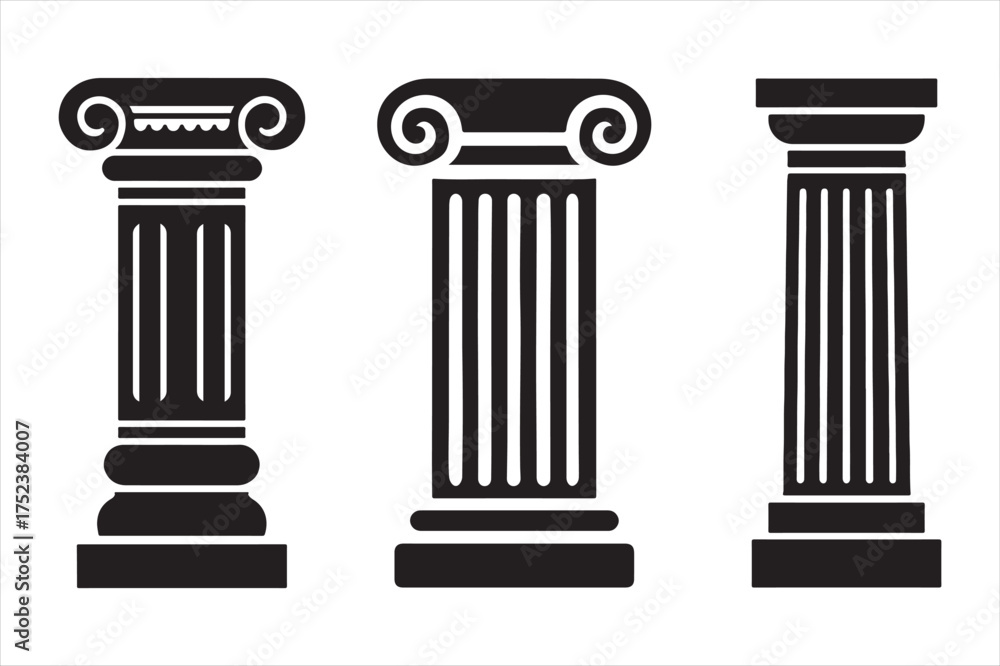 Obraz premium Three classical greek ionic columns icon silhouette a white background