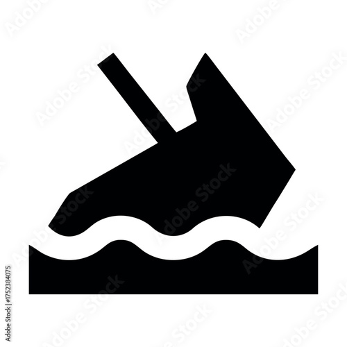 Shipwreck Icon in Black Silhouette Illustrating a Maritime Disaster on the Surface of the Water with Waves Below Isolated