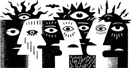 Enigmatic tribal folk art silhouette with visionary eyes for unique design
