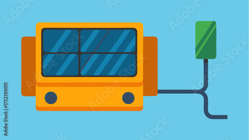 An illustration of a portable solar charger with solar panels extended featuring indicators for battery level and compatibility.