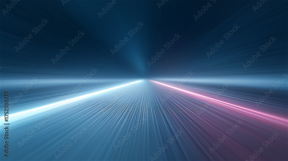 Obraz premium Abstract motion background with glowing blue and pink light trails creating a futuristic tunnel effect, concept of speed, data and digital technology.