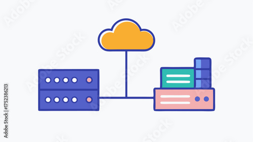 Hybrid Cloud Model An illustration comparing onpremises and cloud solutions featuring a split view of a traditional server and a cloud logo in harmony.
