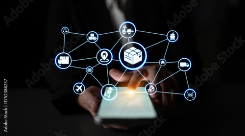 Tableau sur toile Goods delivery tracking icons show shipping, goods delivery routes, and loEnticeics monitoring