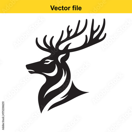 Vector art of stylized deer head silhouette with stripes
