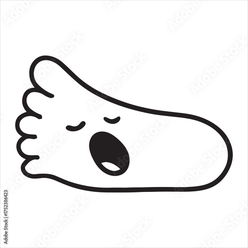 Cute cartoon foot yawning sleepy face silhouette a white background