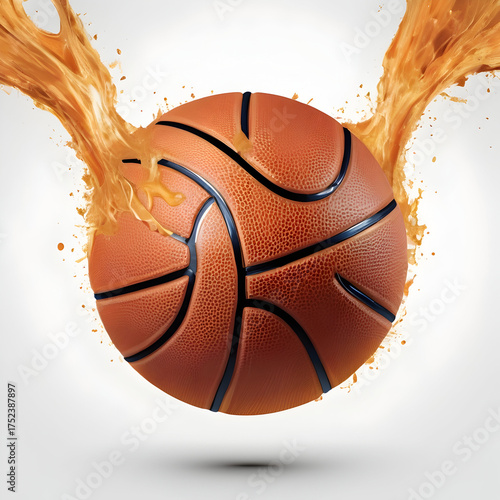 Basketball with Dynamic Splash Effect on White Background