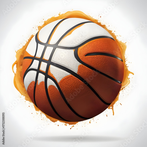 Basketball with Dynamic Splash Effect on White Background