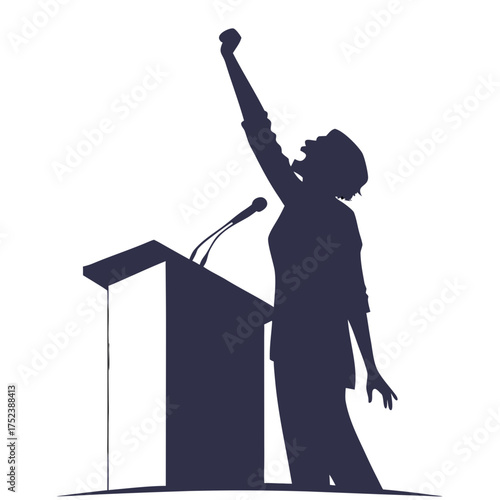 Silhouette of a woman giving a speech