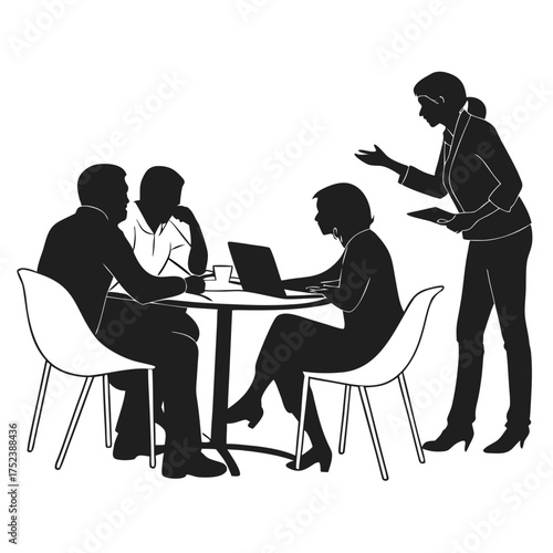 Business team meeting silhouette, discussing project