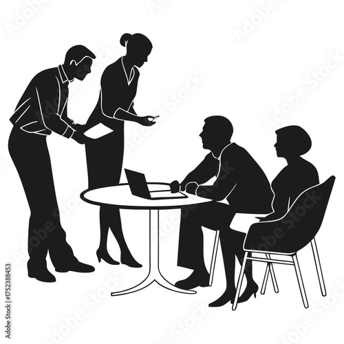 Business meeting silhouette, team discussing ideas