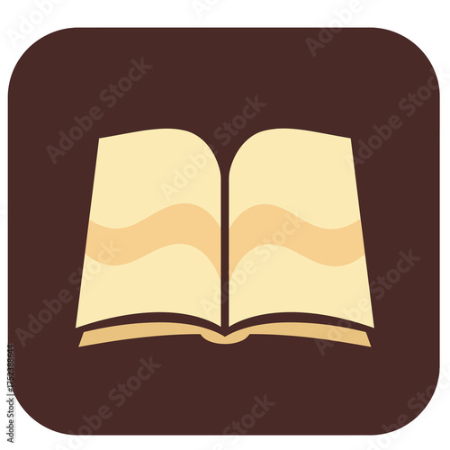 Minimalist Open Book Icon with Beige Pages on Dark Brown Background, Ideal for Educational or Literary Themes